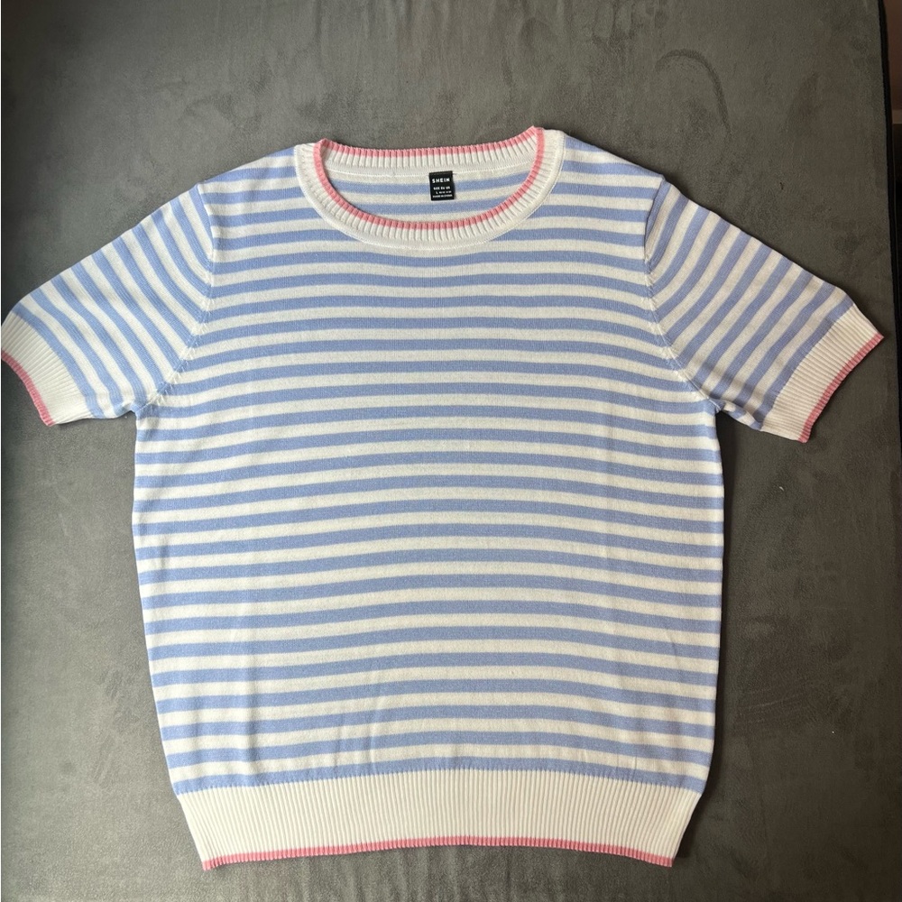 SHEIN Striped Knit Top with Pink Accents